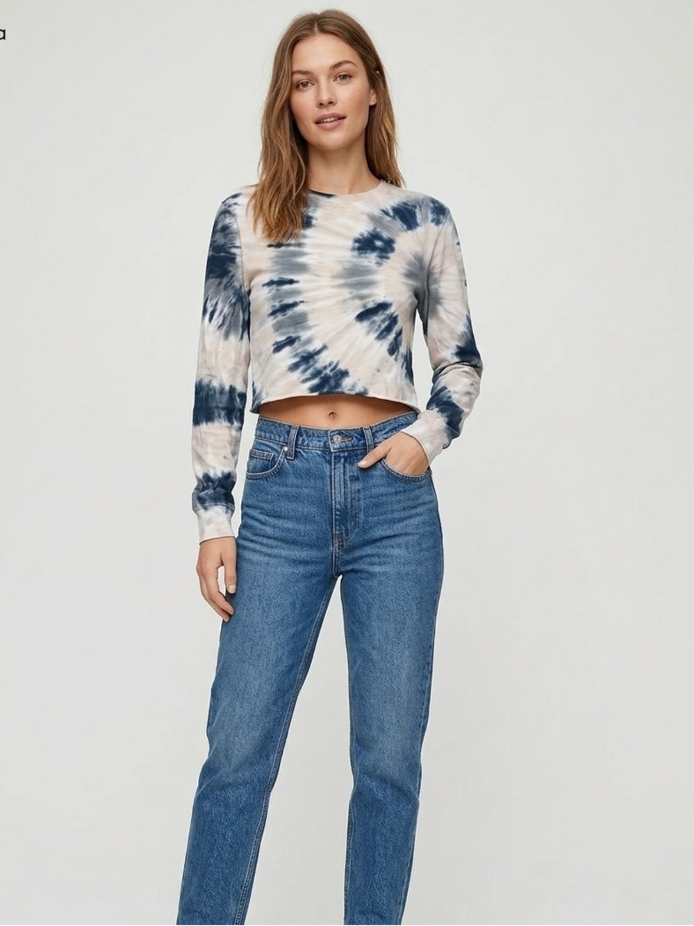 Aritzia Wilfred Free Tie-Dye Long Sleeve Crop Top, small 100% cotton